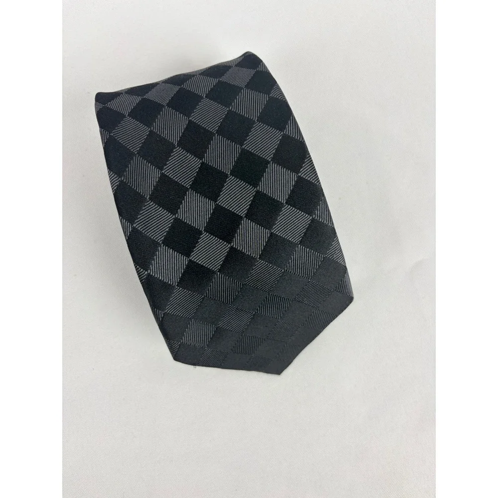 Donald J Trump Signature Collection Mens Black Grey Checkerboard Silk Necktie